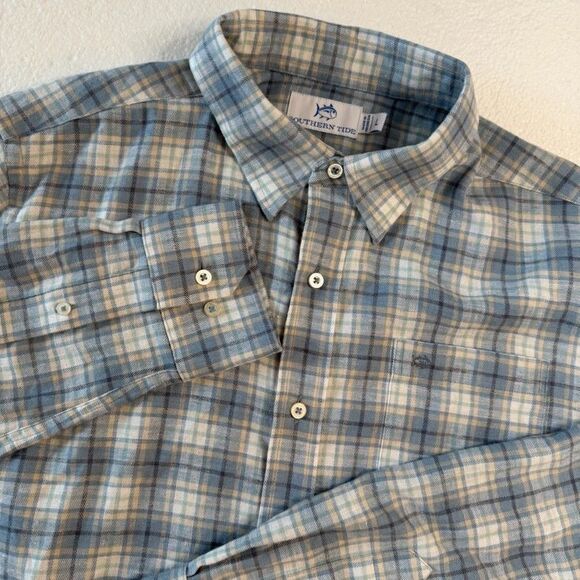 Southern Tide Flannel Mens Large Plaid Long Sleeve Soft Flannel Button-Up Shirt - Picture 1 of 7